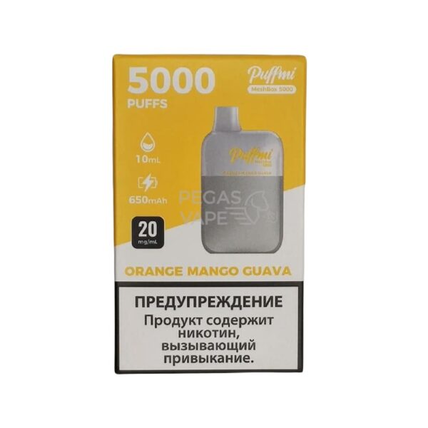 Электронная сигарета PUFFMI DX Mesh Box 5000 (Апельсин манго гуава) купить с доставкой в СПб, по России и СНГ. Цена. Изображение №6. 